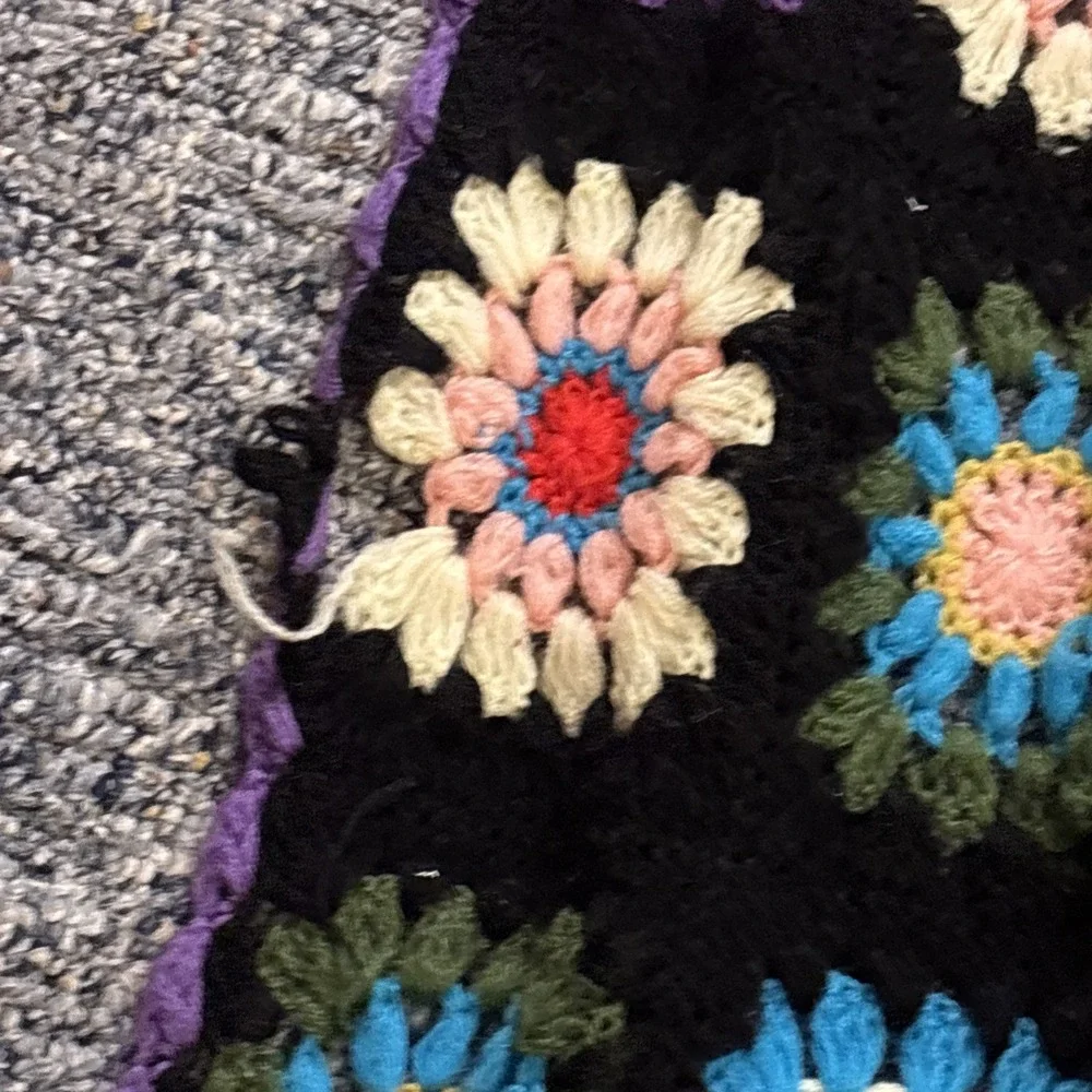 (4) VTG 60's Colorful Granny Square Geometric Crochet Afghan Lap Throw Blankets